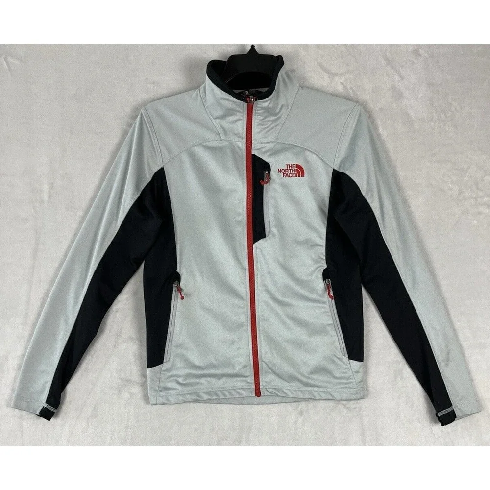 The North Face Jacket Men Small Gray Fleece Full Zip Mock Neck Pockets Outdoors